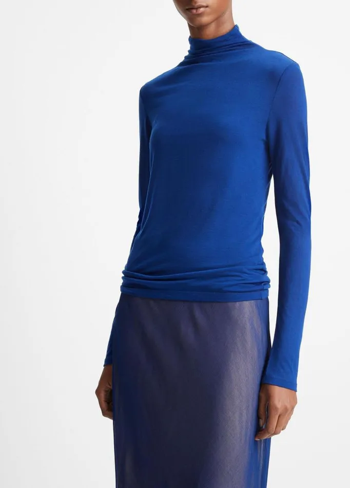 Women TShirts Vince Sheer LongSleeve Turtleneck Top Caspian