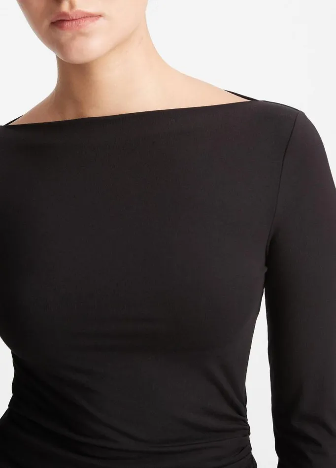 Women TShirts Vince SlashNeck LongSleeve Top Black
