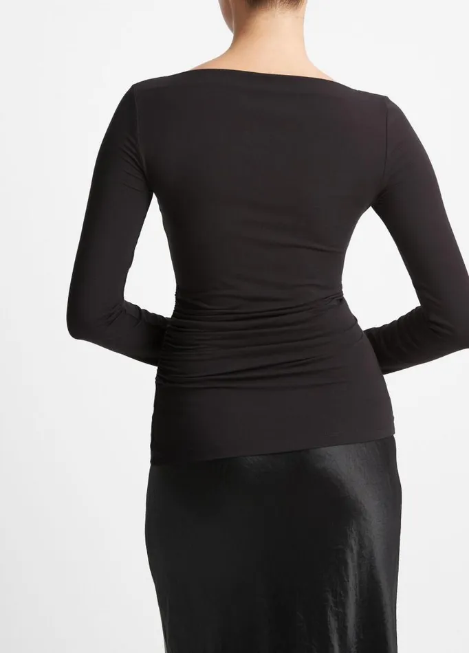 Women TShirts Vince SlashNeck LongSleeve Top Black