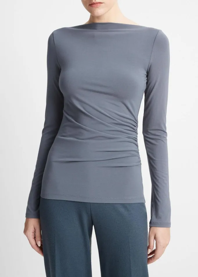 Women TShirts Vince SlashNeck LongSleeve Top Pacific Azure