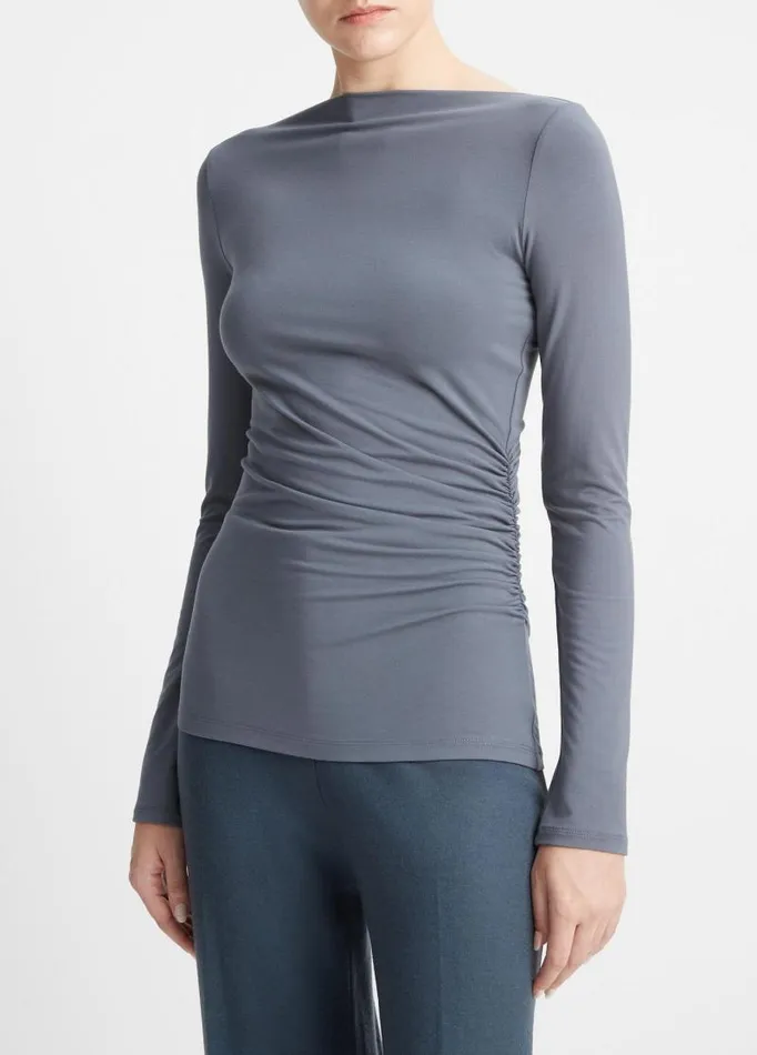 Women TShirts Vince SlashNeck LongSleeve Top Pacific Azure