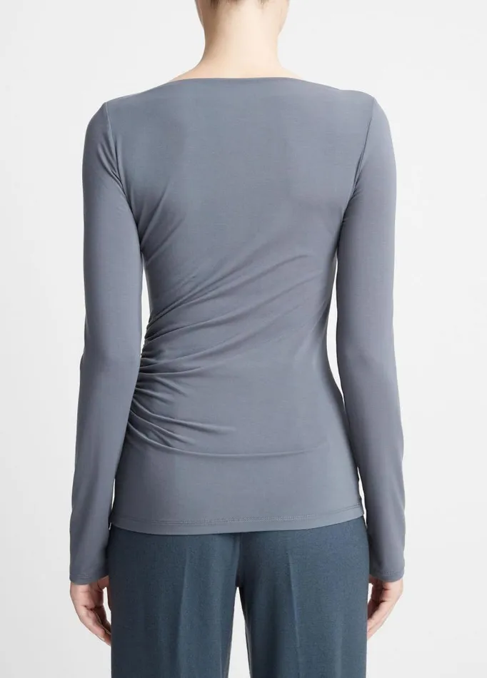 Women TShirts Vince SlashNeck LongSleeve Top Pacific Azure