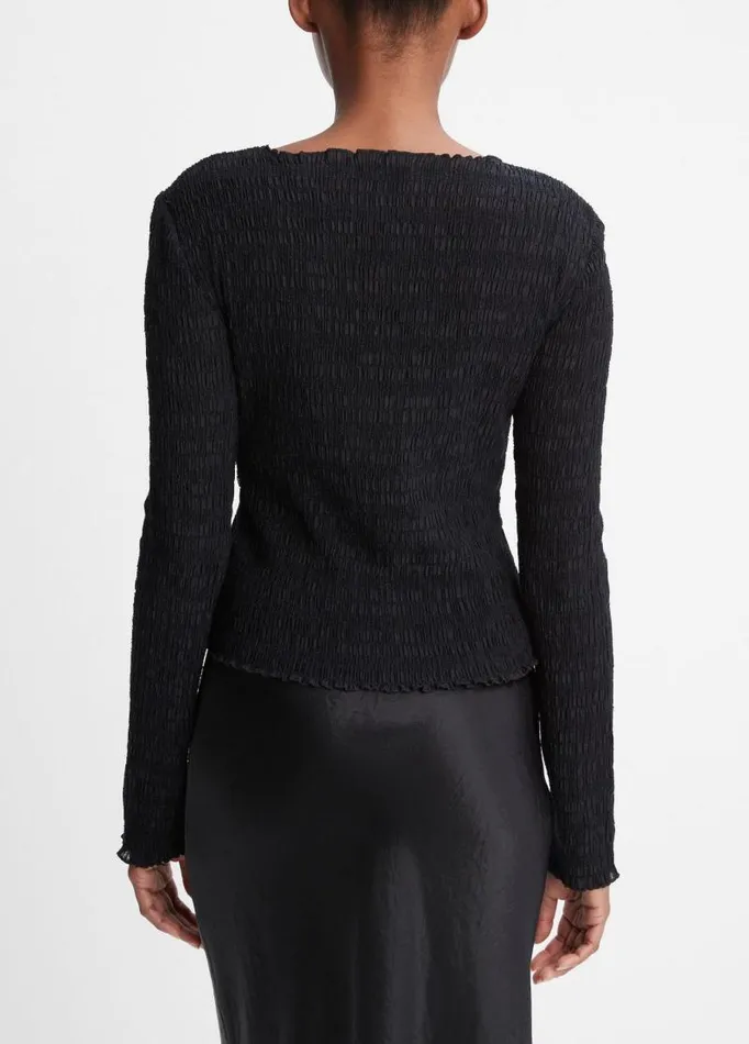Women TShirts Vince Smocked LongSleeve Top Black
