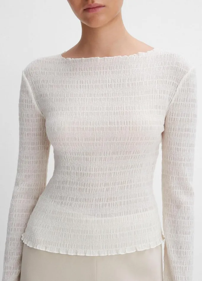 Women TShirts Vince Smocked LongSleeve Top Off White