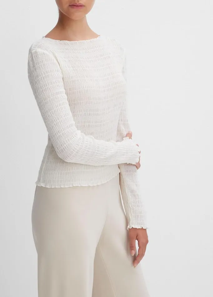 Women TShirts Vince Smocked LongSleeve Top Off White