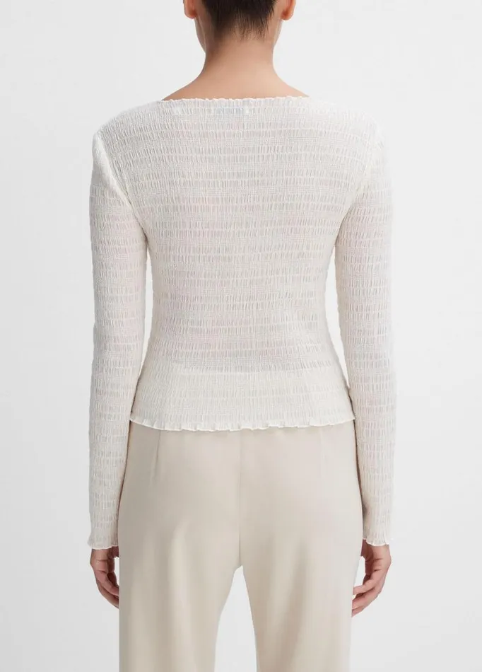 Women TShirts Vince Smocked LongSleeve Top Off White