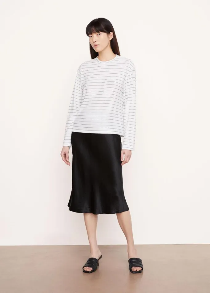 Women TShirts Vince Striped Long Sleeve TShirt Off Whitecoastal Blue