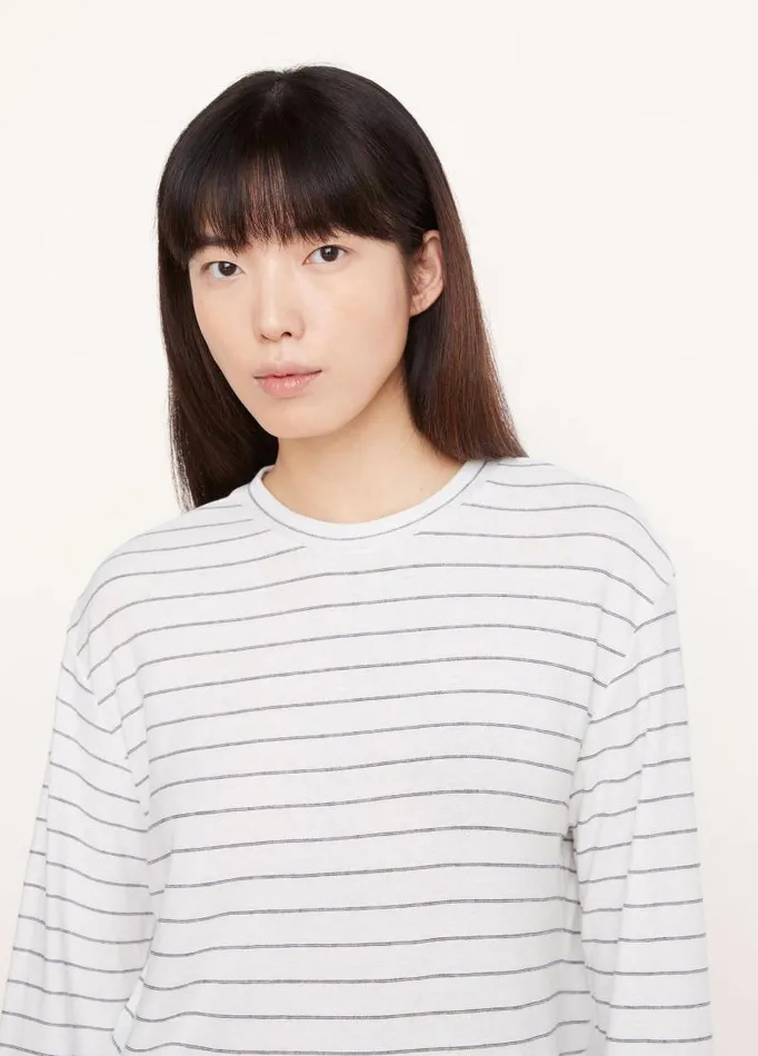 Women TShirts Vince Striped Long Sleeve TShirt Off Whitecoastal Blue