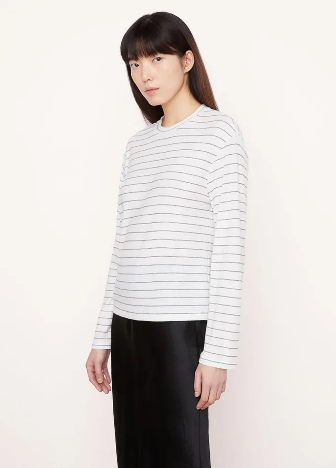 Women TShirts Vince Striped Long Sleeve TShirt Off Whitecoastal Blue