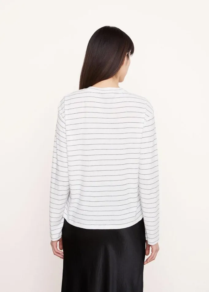 Women TShirts Vince Striped Long Sleeve TShirt Off Whitecoastal Blue