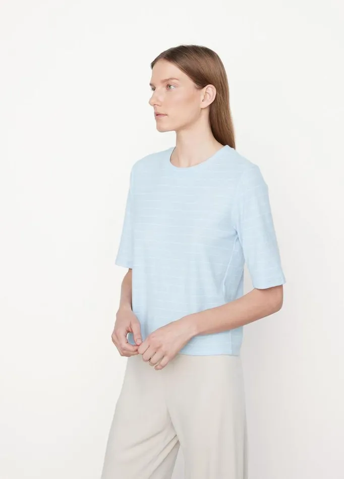 Women TShirts Vince Striped Relaxed Elbow Sleeve TShirt Skyoff White