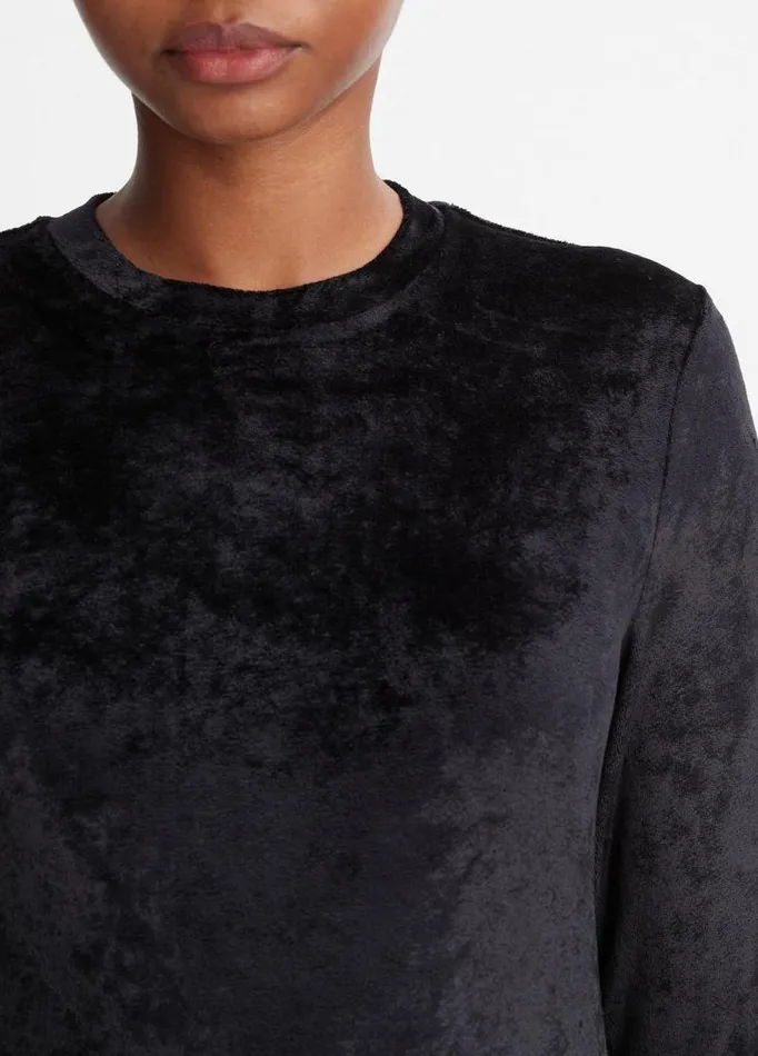 Women TShirts Vince Velour ThreeQuarterSleeve Crew Neck Top Black