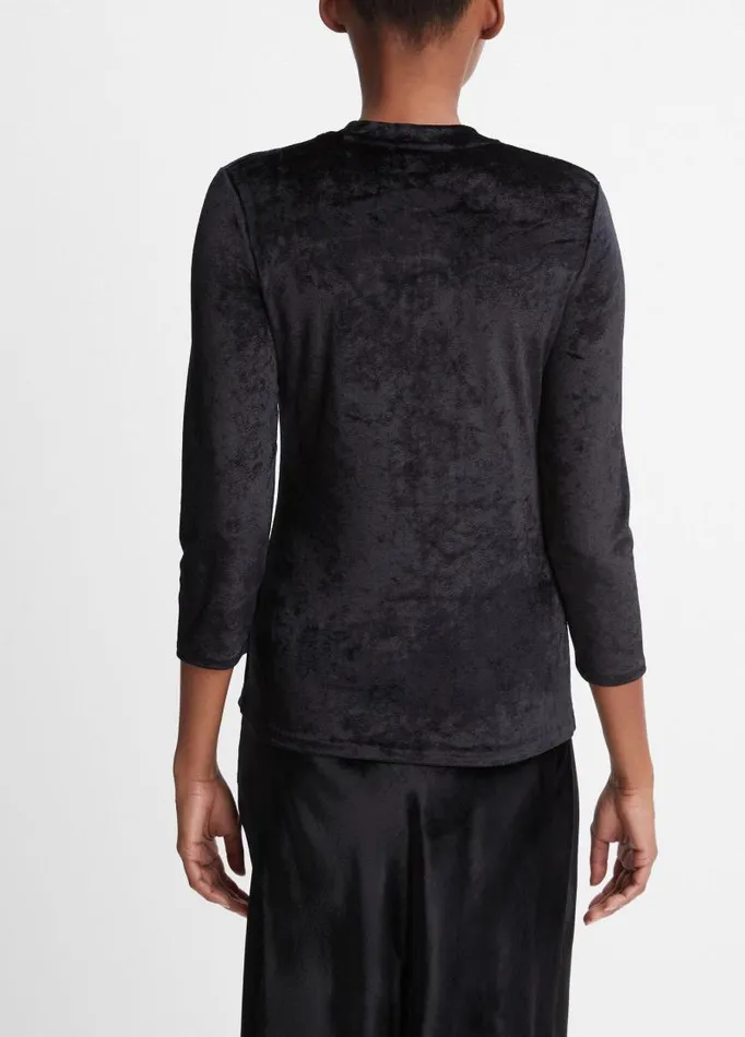 Women TShirts Vince Velour ThreeQuarterSleeve Crew Neck Top Black
