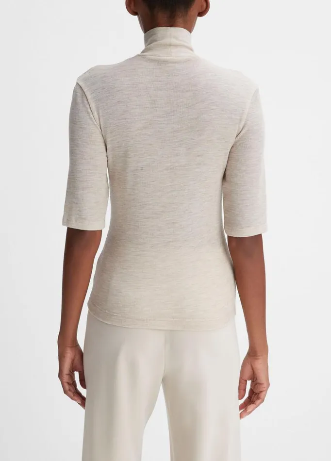 Women TShirts Vince Wool ElbowSleeve Turtleneck Top Heather Sesame