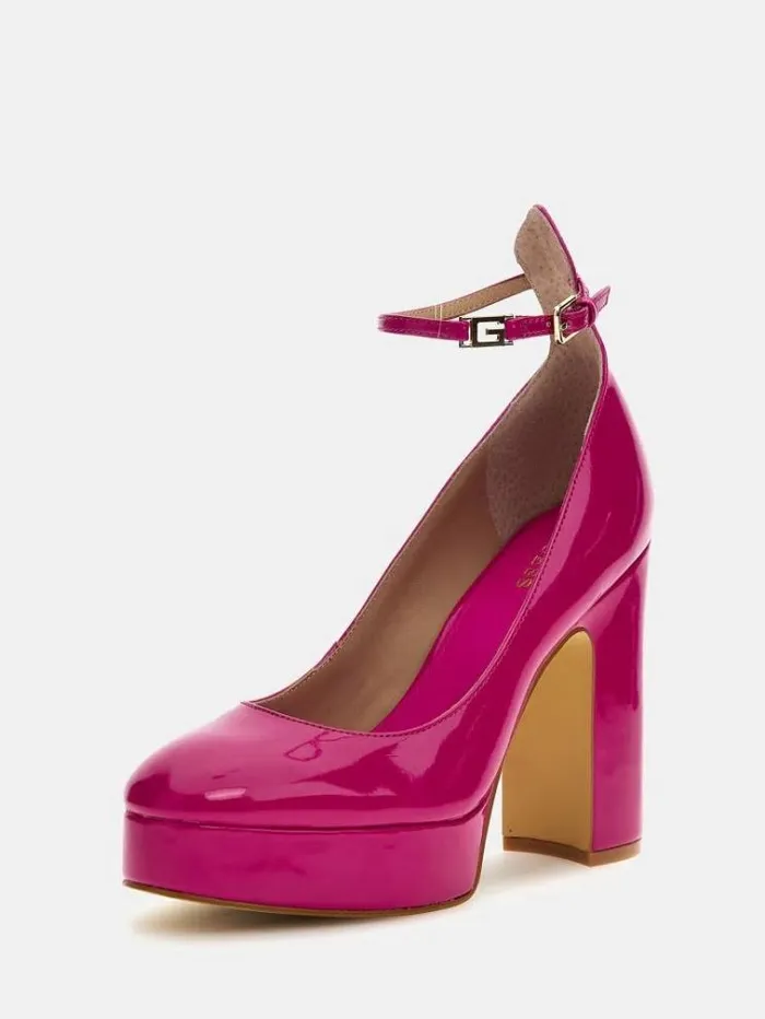 Women Temis Patent Leather Court Shoes Fuchsia Guess Heels