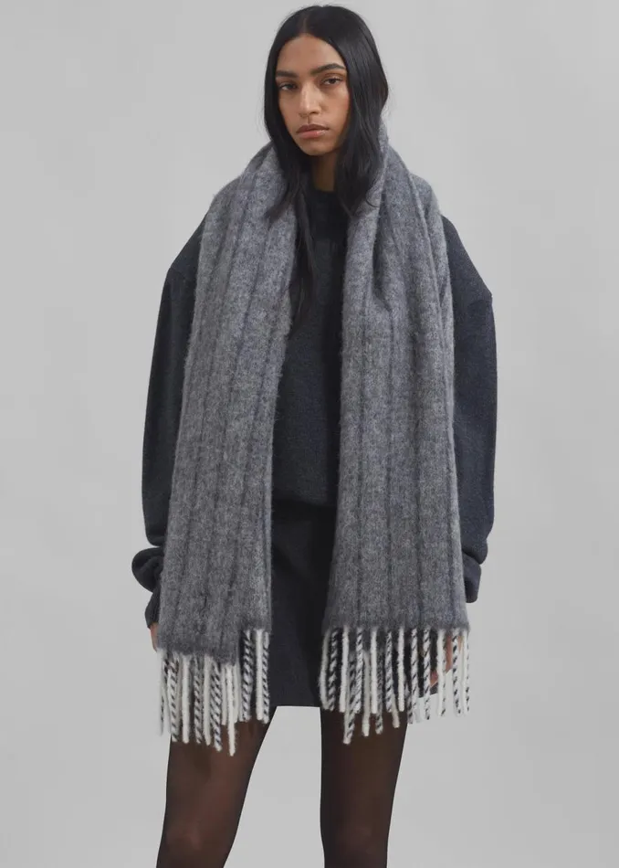 Women The Frankie Shop Accessories Aurelia Wool Scarf Grey Stripe