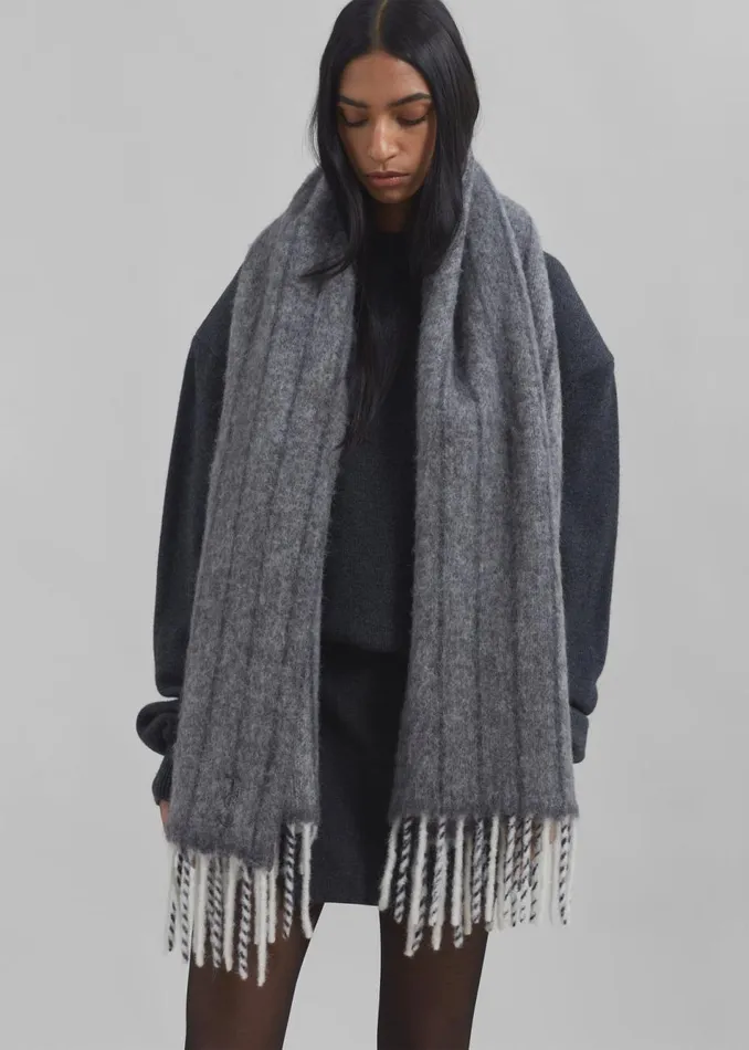 Women The Frankie Shop Accessories Aurelia Wool Scarf Grey Stripe