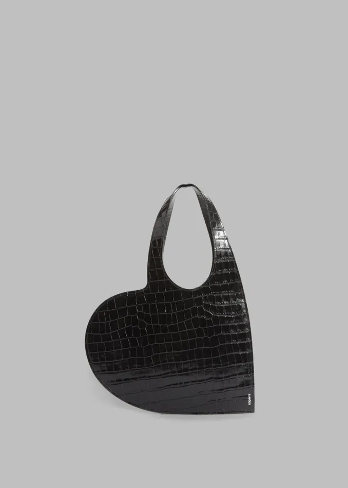 Women The Frankie Shop Accessories Coperni Croco Mini Heart Tote Bag Black