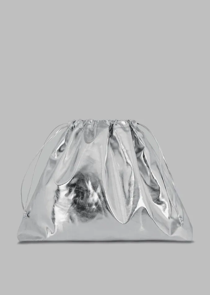 Women The Frankie Shop Accessories Morgan Faux Leather Large Pouch Silver