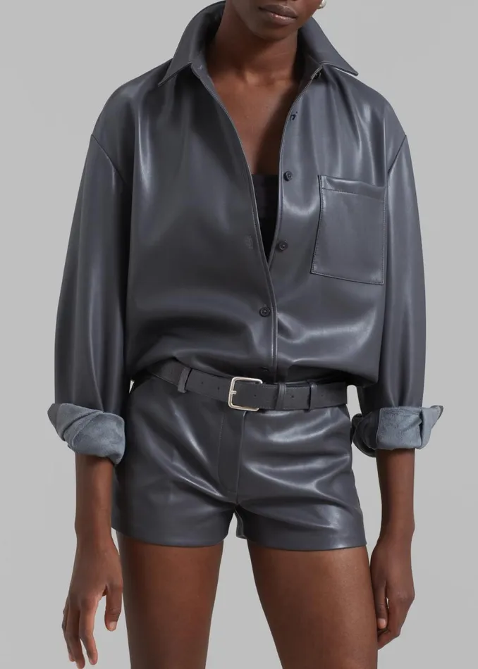 Women The Frankie Shop Accessories Toni Pebbled Leather Belt Grey