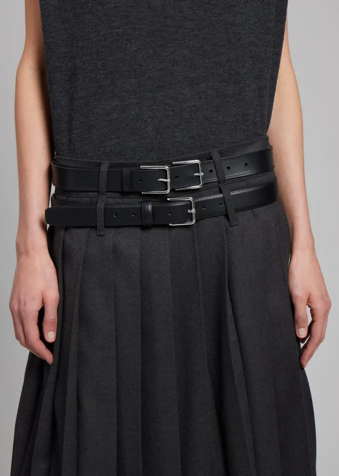 Women The Frankie Shop Accessories Willow Double Buckle Leather Belt Black
