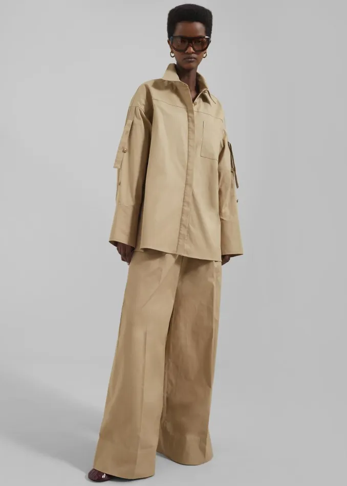 Women The Frankie Shop Bottoms 31 Phillip Lim Double Pleated Wide Leg Trousers Khaki