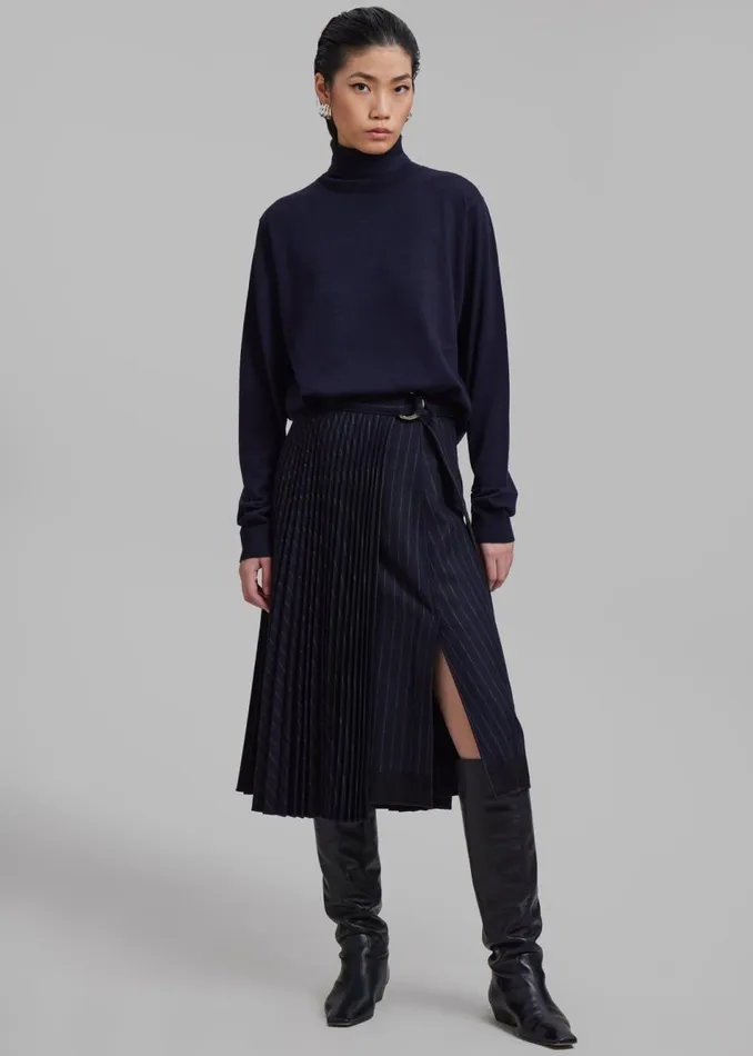 Women The Frankie Shop Bottoms 31 Phillip Lim Flannel Pleated Wrap Skirt W DRing Midnightkhaki S