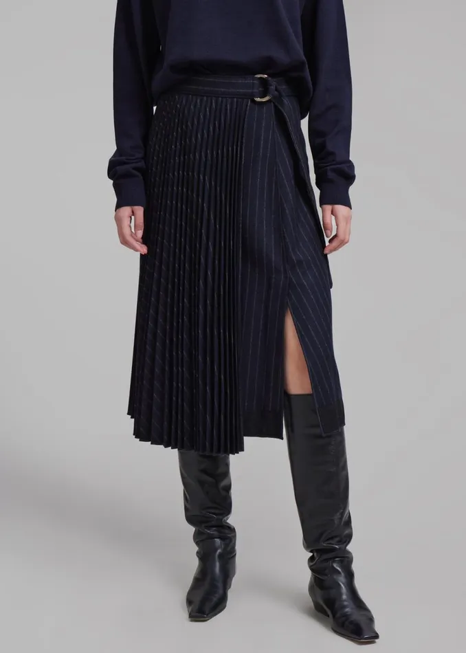 Women The Frankie Shop Bottoms 31 Phillip Lim Flannel Pleated Wrap Skirt W DRing Midnightkhaki S
