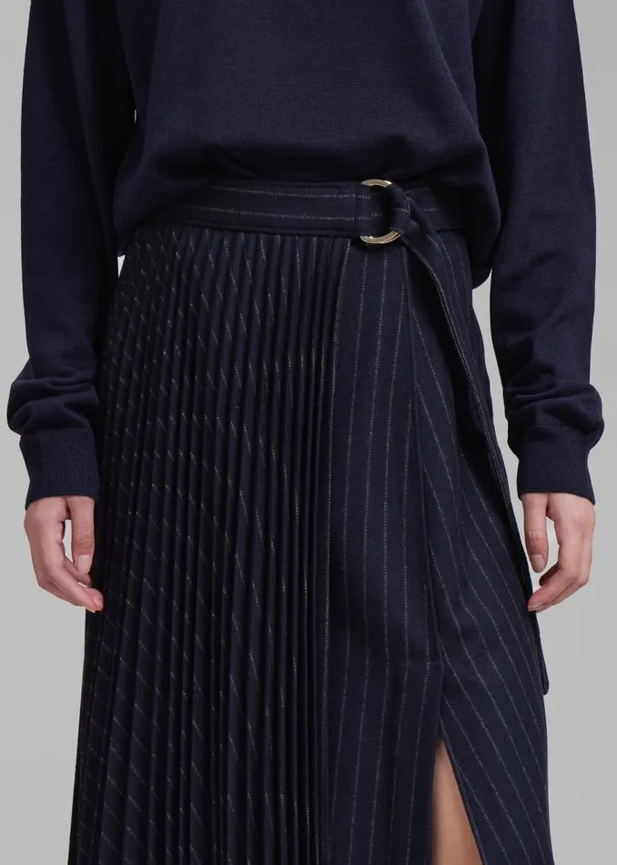 Women The Frankie Shop Bottoms 31 Phillip Lim Flannel Pleated Wrap Skirt W DRing Midnightkhaki S