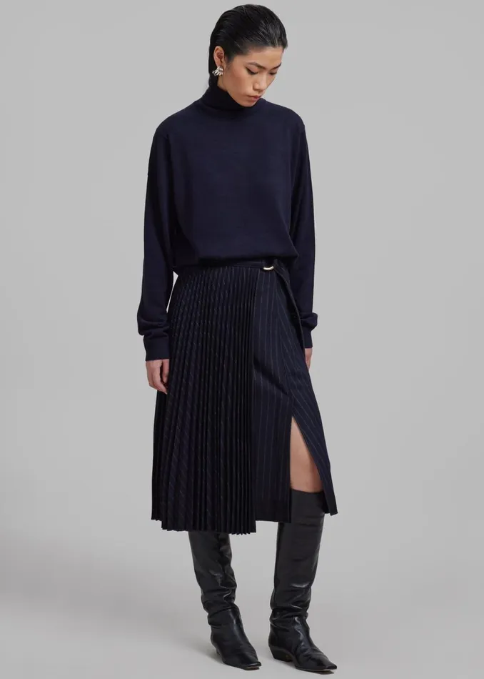 Women The Frankie Shop Bottoms 31 Phillip Lim Flannel Pleated Wrap Skirt W DRing Midnightkhaki S