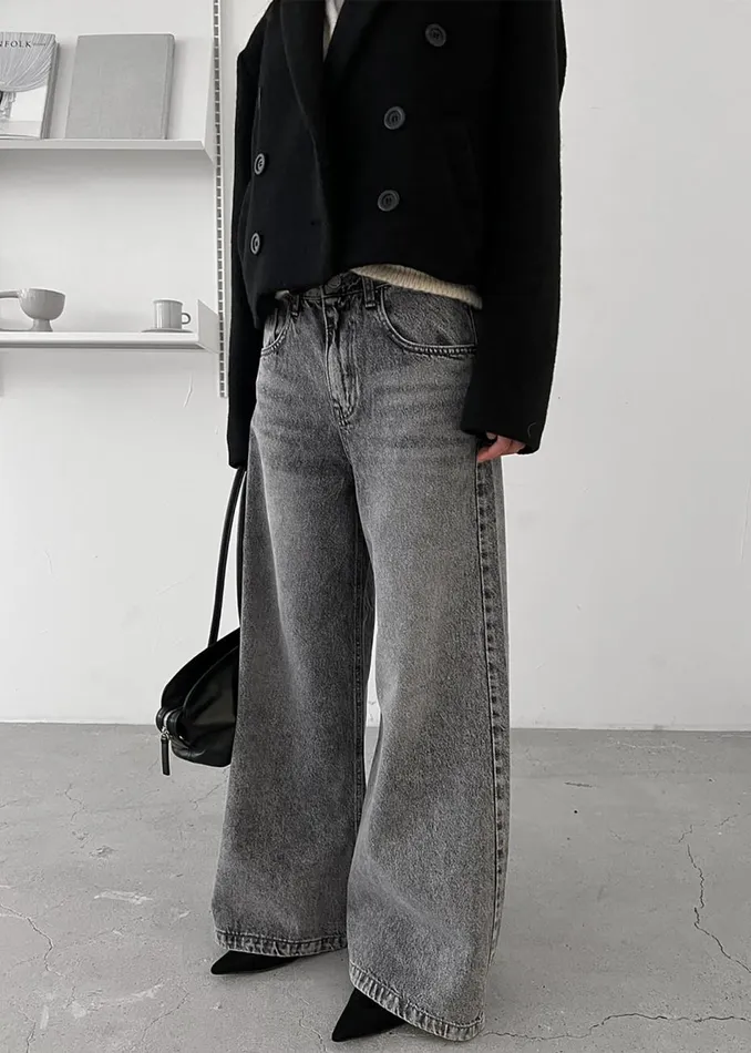 Women The Frankie Shop Bottoms Alani Wide Leg Jeans Black Wash