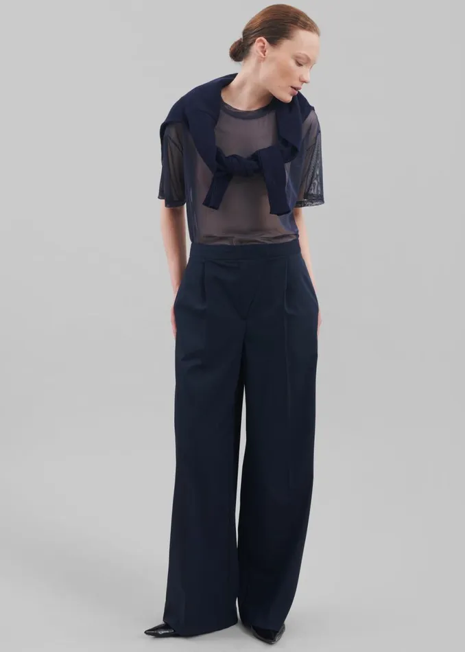 Women The Frankie Shop Bottoms Alia Wide Leg Trousers Navy