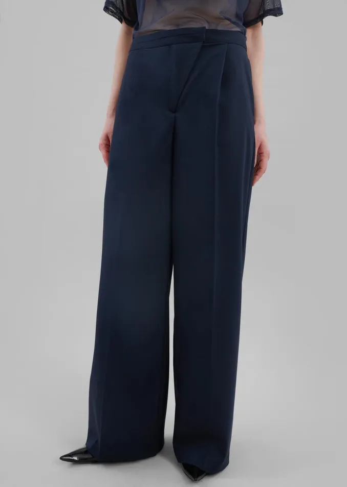 Women The Frankie Shop Bottoms Alia Wide Leg Trousers Navy