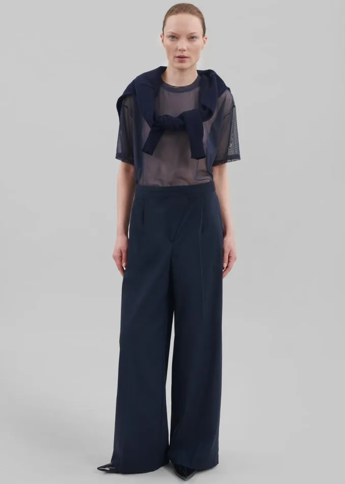 Women The Frankie Shop Bottoms Alia Wide Leg Trousers Navy