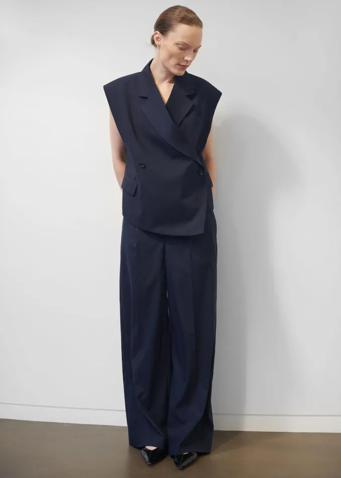 Women The Frankie Shop Bottoms Alia Wide Leg Trousers Navy