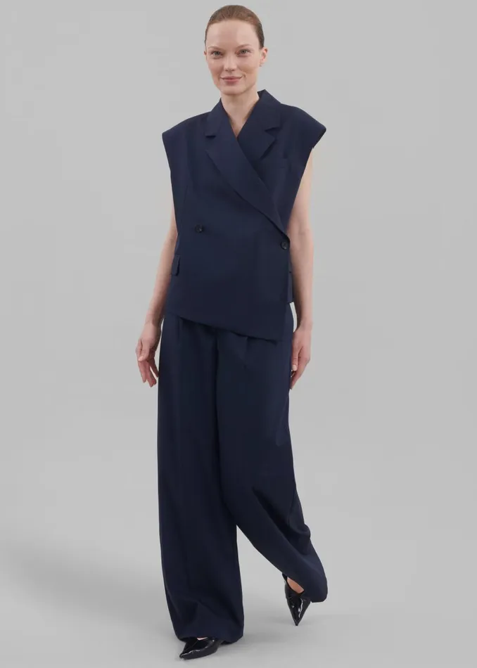 Women The Frankie Shop Bottoms Alia Wide Leg Trousers Navy