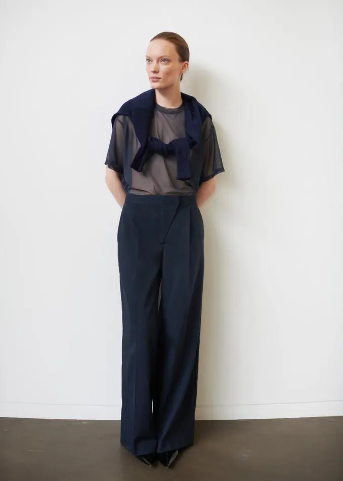 Women The Frankie Shop Bottoms Alia Wide Leg Trousers Navy