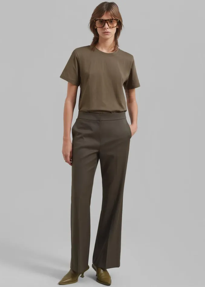 Women The Frankie Shop Bottoms Amomento Straight Fit Wool Pants Khaki