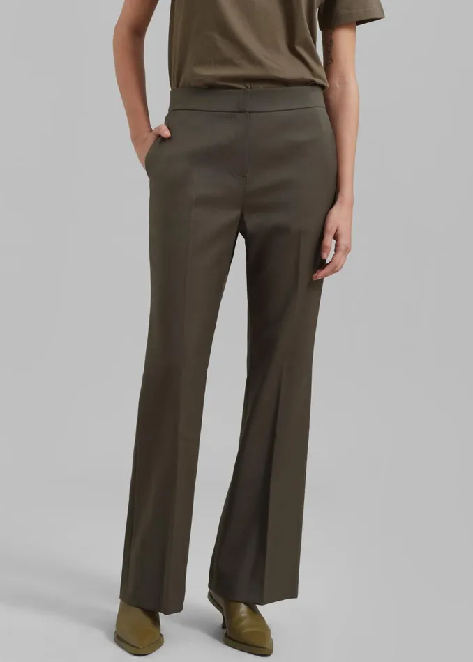 Women The Frankie Shop Bottoms Amomento Straight Fit Wool Pants Khaki