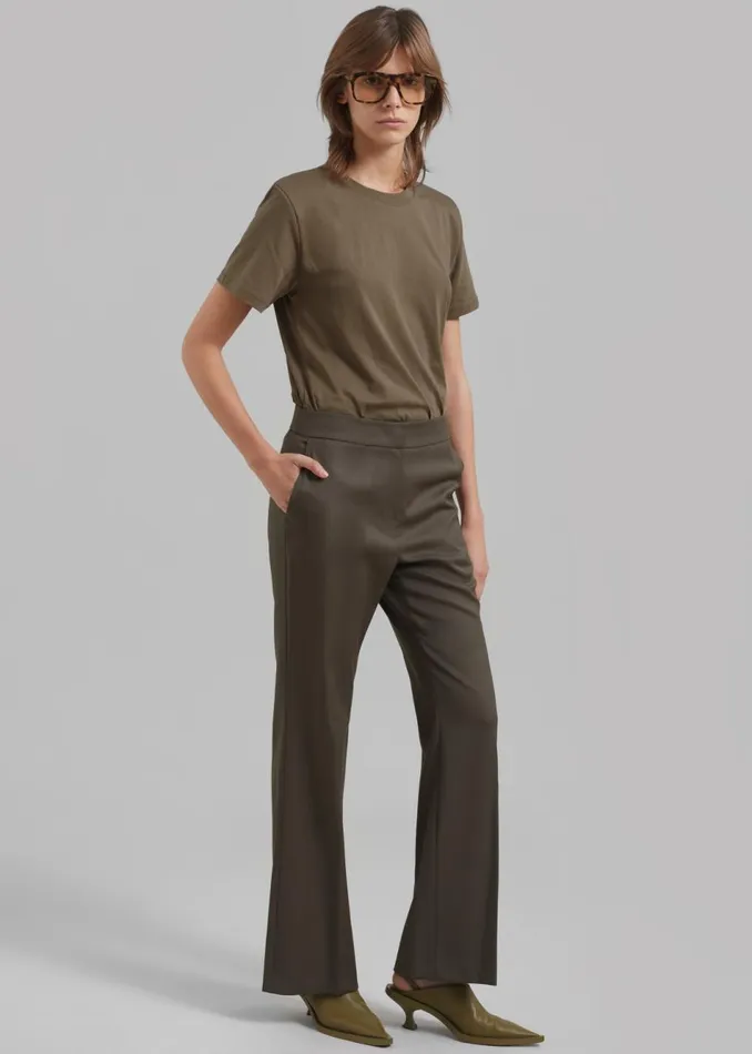 Women The Frankie Shop Bottoms Amomento Straight Fit Wool Pants Khaki