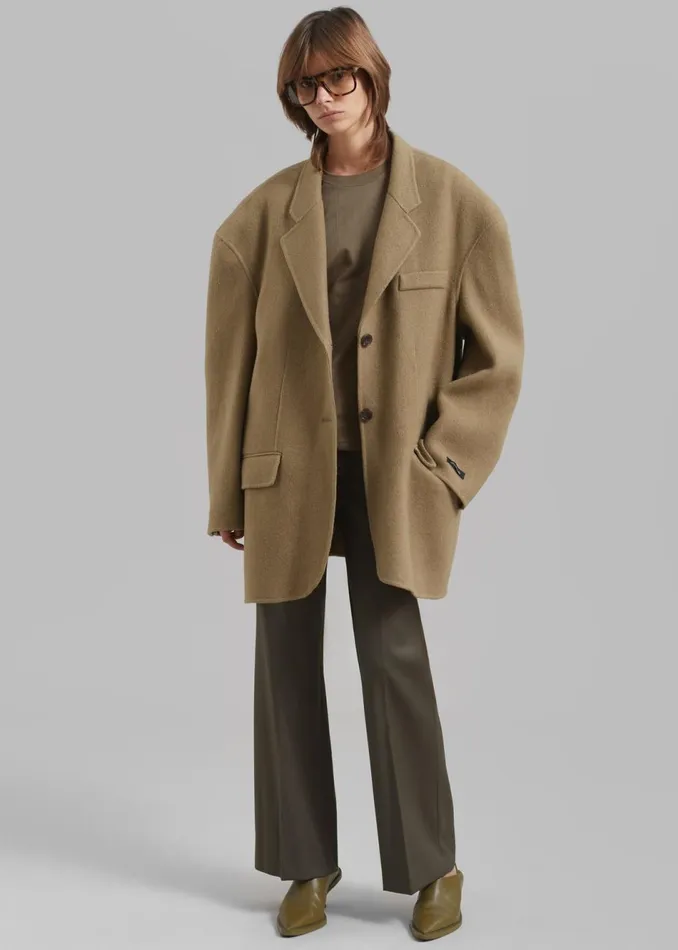 Women The Frankie Shop Bottoms Amomento Straight Fit Wool Pants Khaki