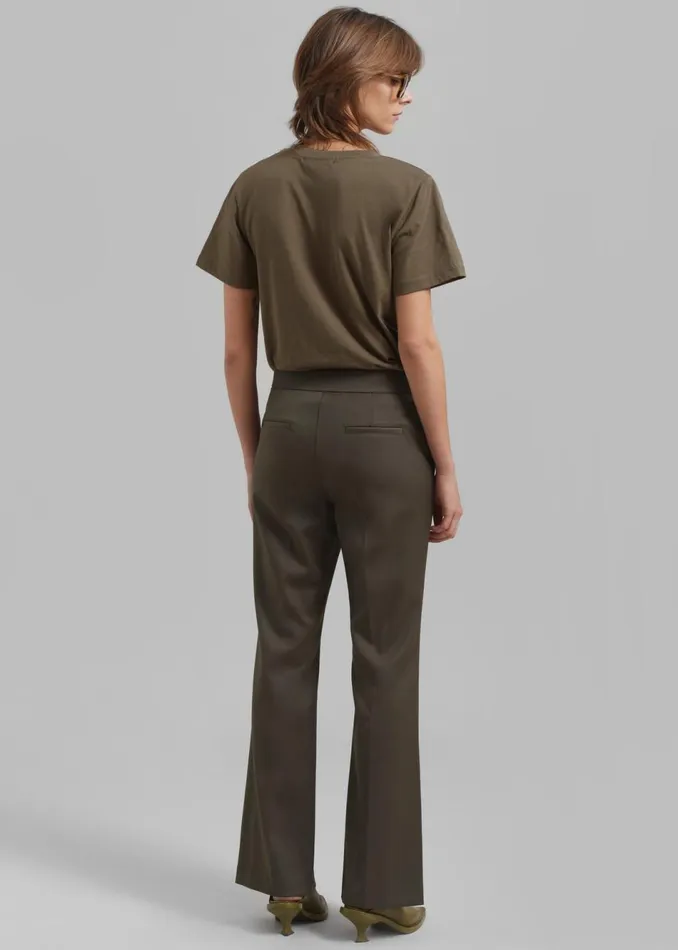 Women The Frankie Shop Bottoms Amomento Straight Fit Wool Pants Khaki