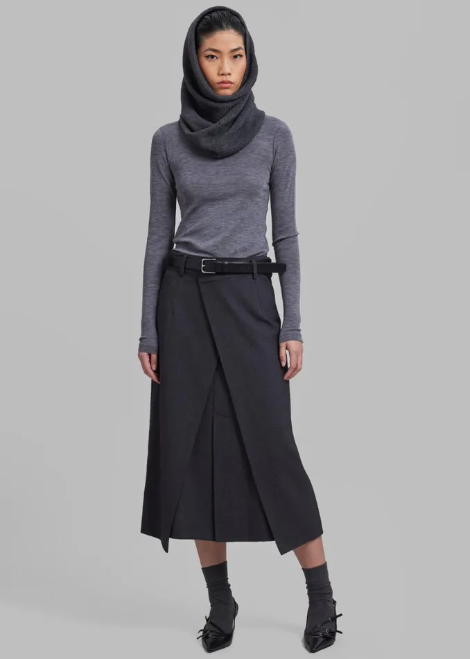 Women The Frankie Shop Bottoms Andy Midi Wrap Skirt Charcoal