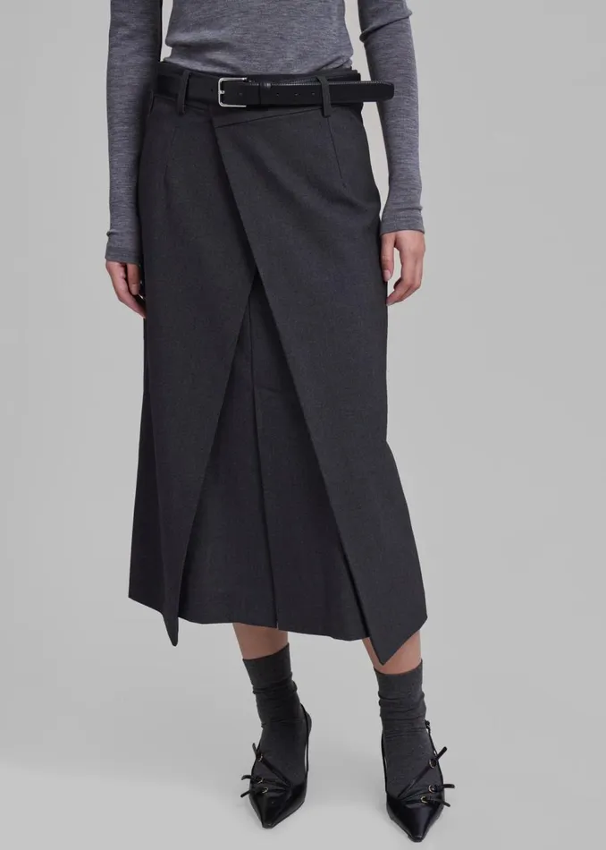 Women The Frankie Shop Bottoms Andy Midi Wrap Skirt Charcoal