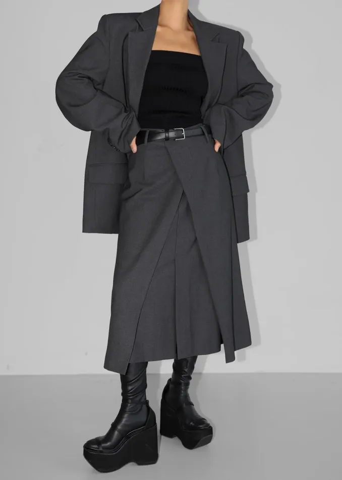 Women The Frankie Shop Bottoms Andy Midi Wrap Skirt Charcoal