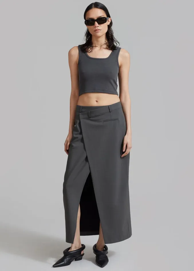 Women The Frankie Shop Bottoms Annabel Asymmetric Midi Skirt Grey