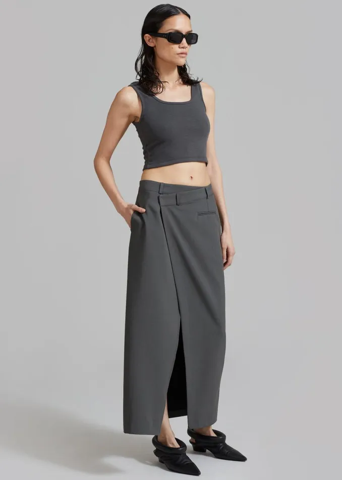 Women The Frankie Shop Bottoms Annabel Asymmetric Midi Skirt Grey
