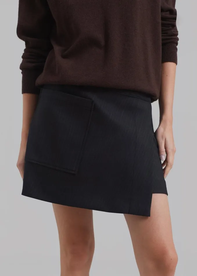 Women The Frankie Shop Bottoms Aris Wrap Mini Skirt Black Pinstripe
