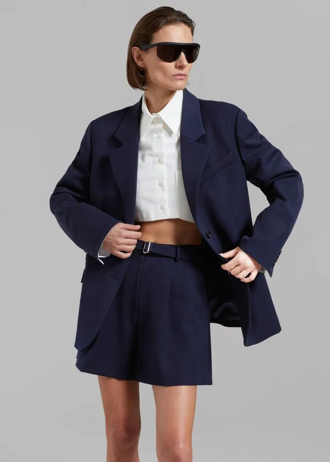 Women The Frankie Shop Bottoms Avalon Belted Shorts Navy
