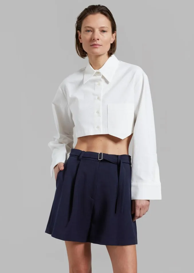 Women The Frankie Shop Bottoms Avalon Belted Shorts Navy